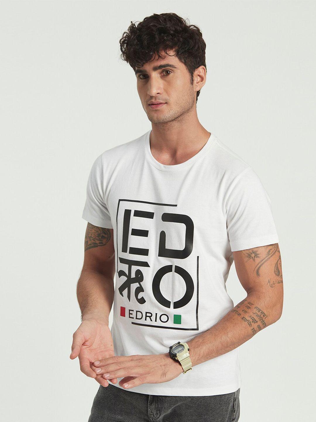 edrio men white typography printed pure cotton outdoor t-shirt
