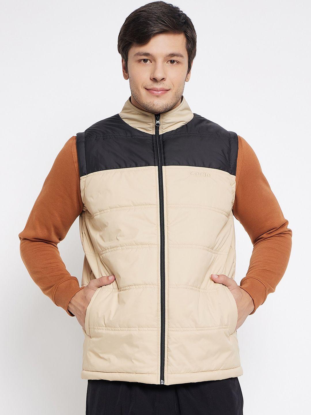 edrio mock collar colourblocked cotton padded jacket