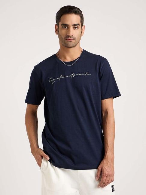 edrio navy regular fit textured crew t-shirt