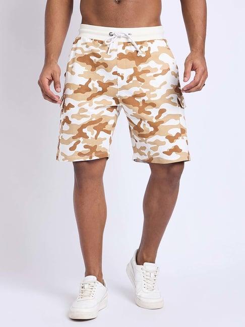 edrio off white regular fit camo print cargo shorts