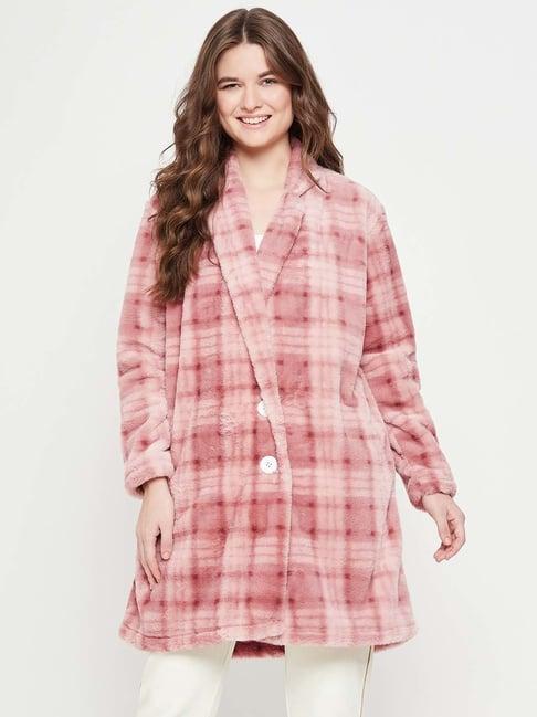 edrio pink check long coat