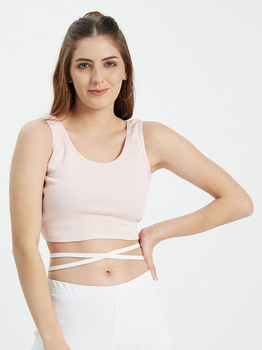 edrio pink ribbed knitted tank crop top