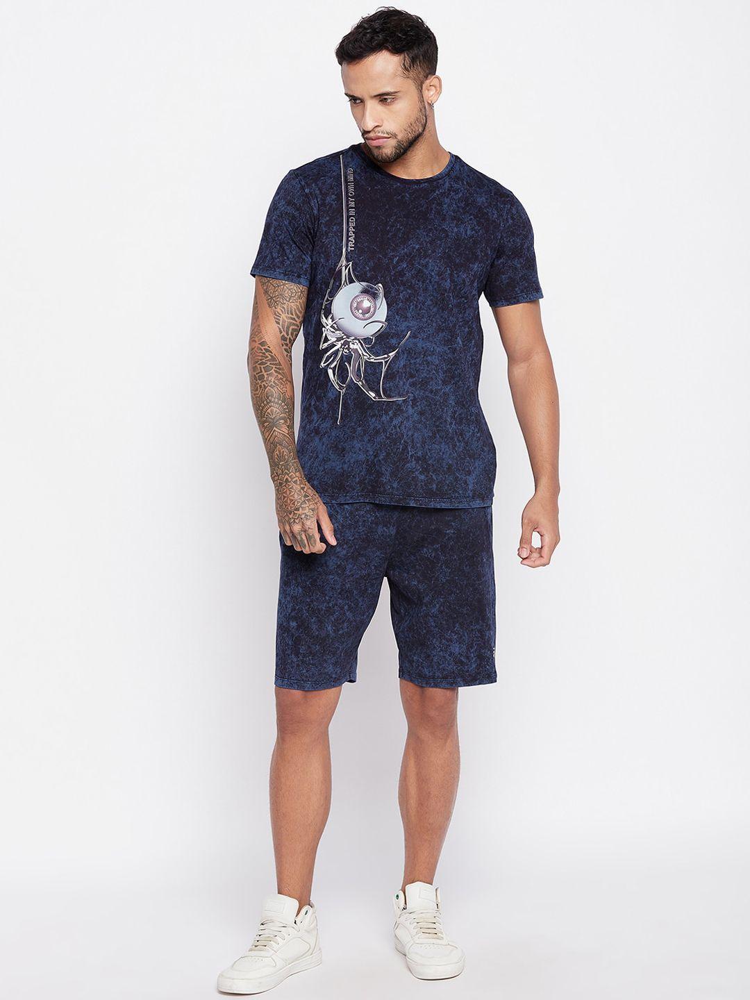 edrio printed pure cotton round neck short sleeves t-shirt with shorts co-ords