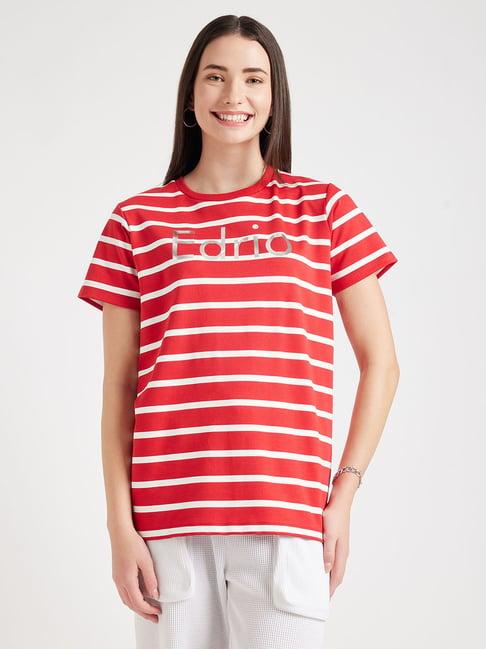 edrio red & white cotton striped t-shirt