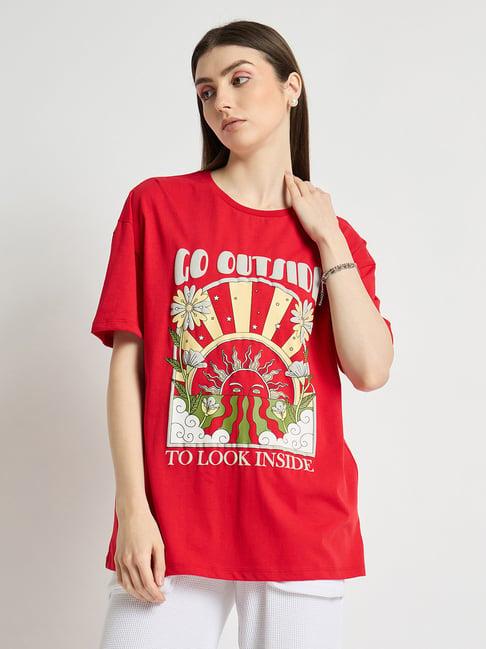 edrio red cotton graphic print t-shirt