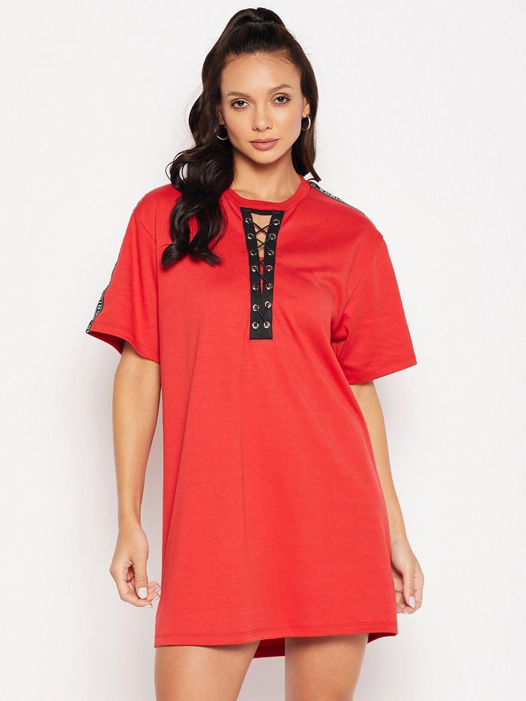 edrio round neck lace up t-shirt mini dress