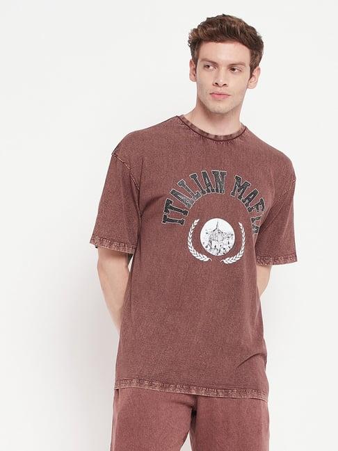 edrio rust cotton relaxed fit printed t-shirt