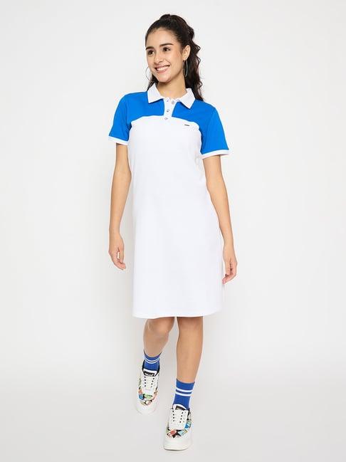 edrio white & blue color-block t shirt dress