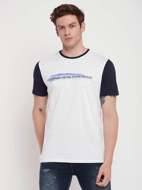 edrio white & navy regular fit printed t-shirt