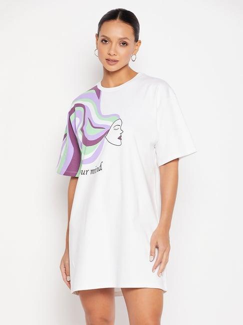 edrio white cotton printed t shirt dress