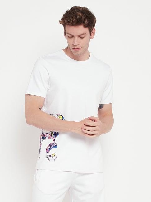 edrio white cotton relaxed fit printed t-shirt