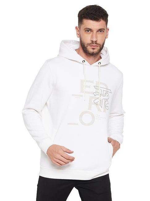 edrio white regular fit logo print hooded sweatshirt