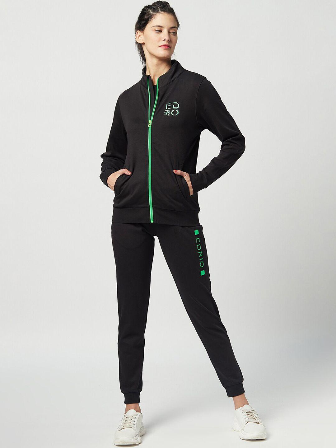 edrio women black solid cotton tracksuits