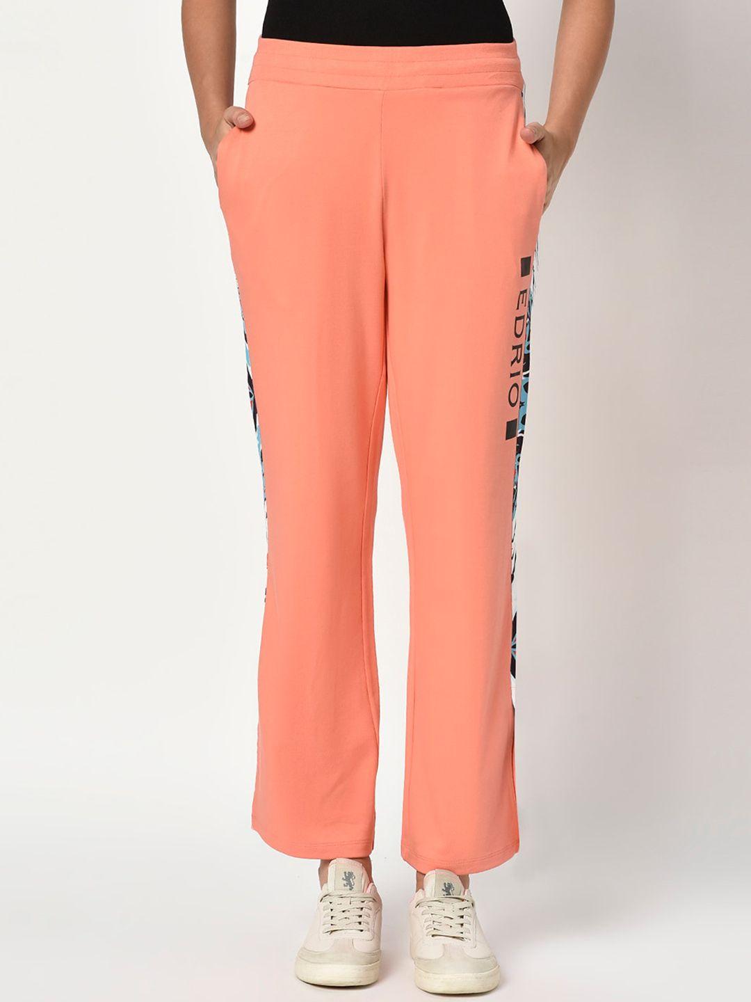 edrio women coral orange solid relaxed-fit cotton track pants