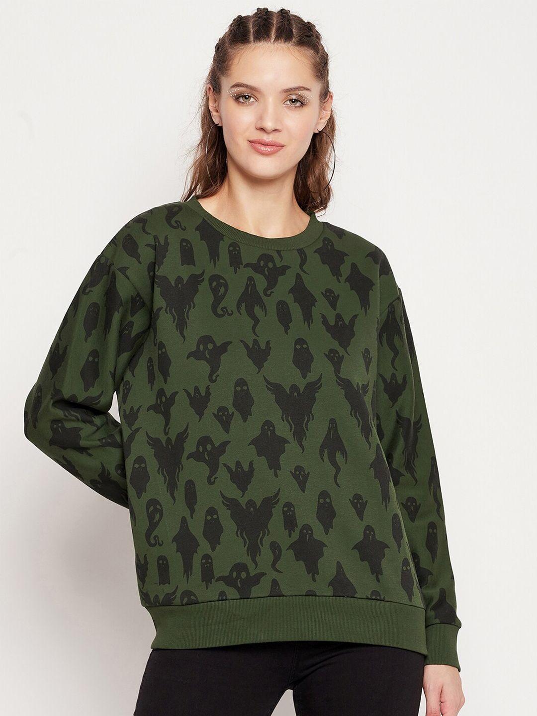 edrio women green printed sweatshirt