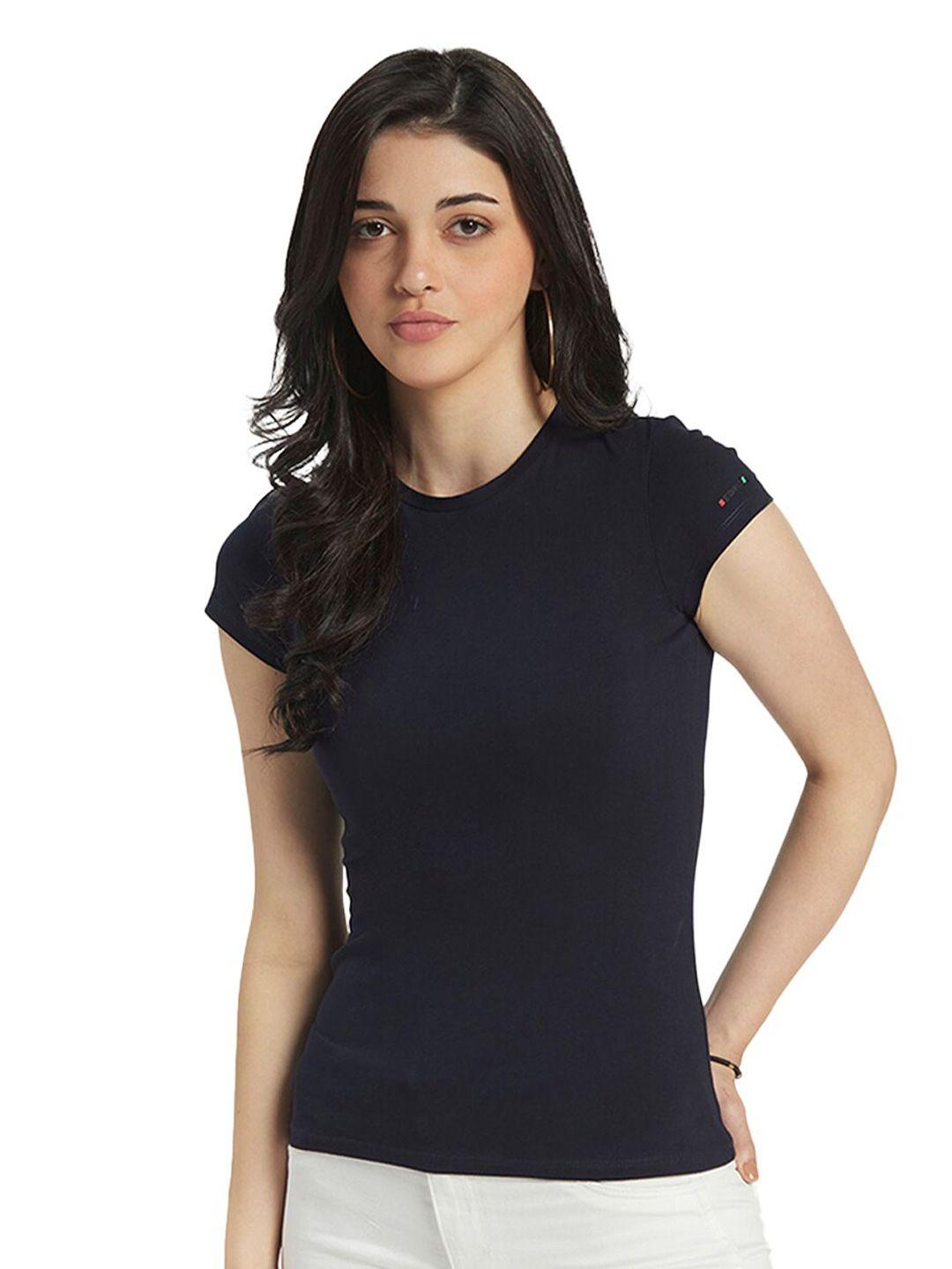 edrio women navy blue & raisin black t-shirt