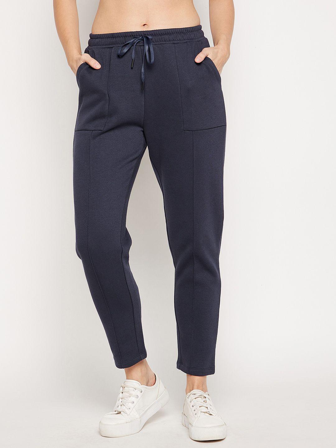 edrio women navy blue solid track pants