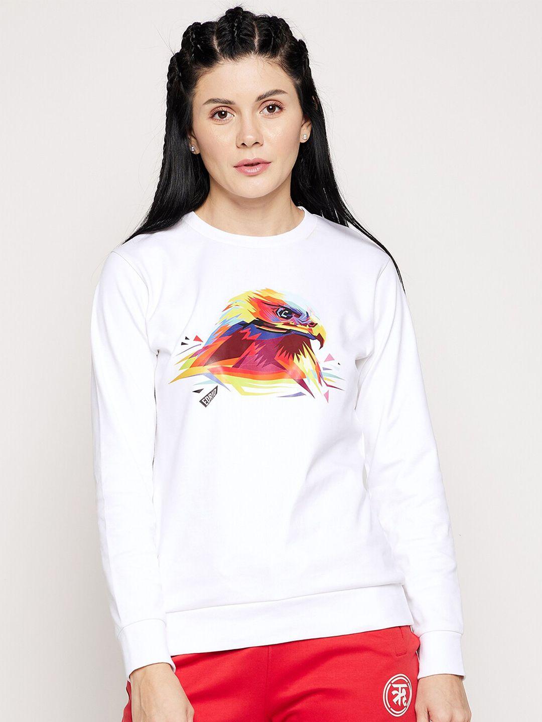 edrio women white printed cotton sweatshirt