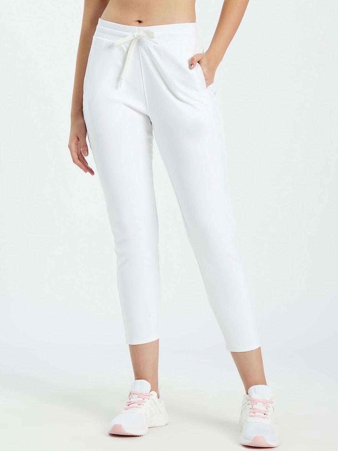 edrio women white solid cotton track pants