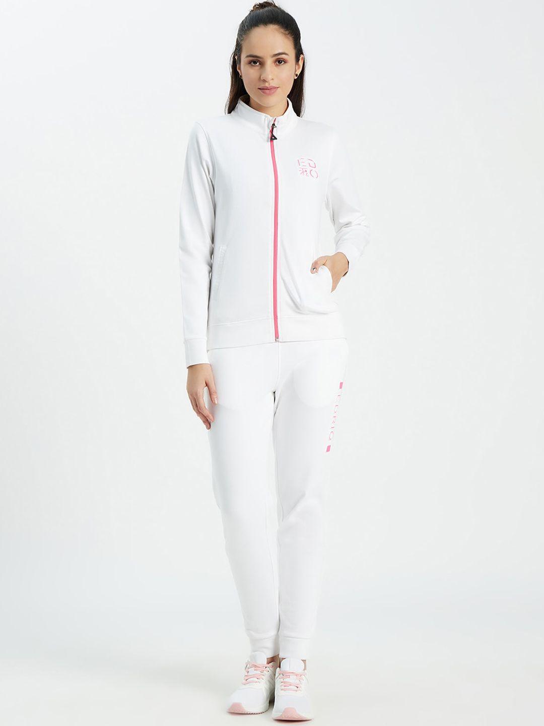 edrio women white solid cotton tracksuits