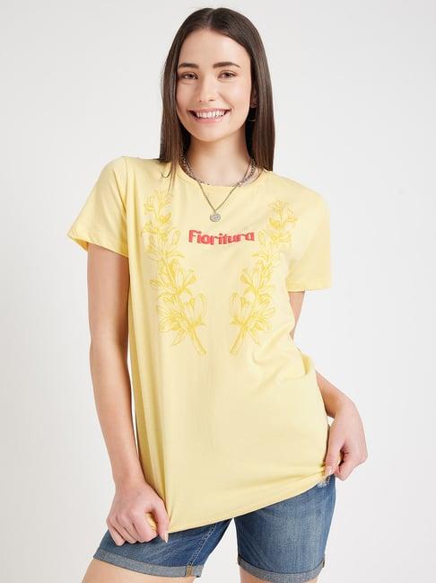 edrio yellow cotton graphic print t-shirt