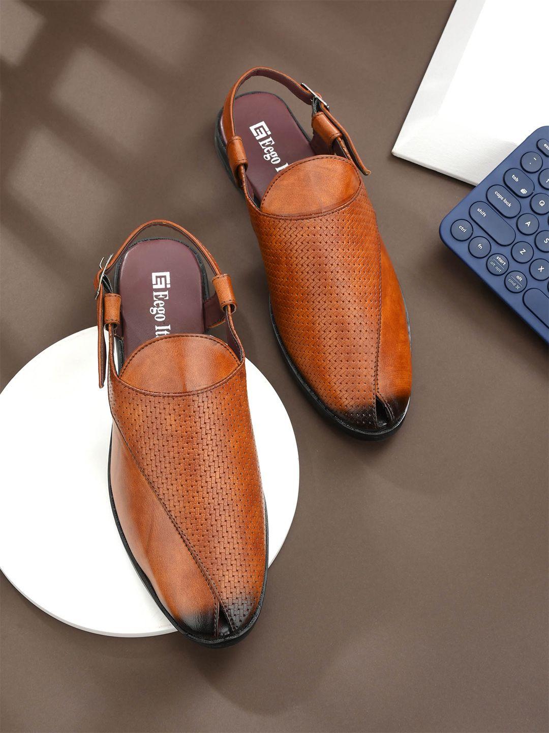 eego italy men tan ethnic comfort buckle sandals