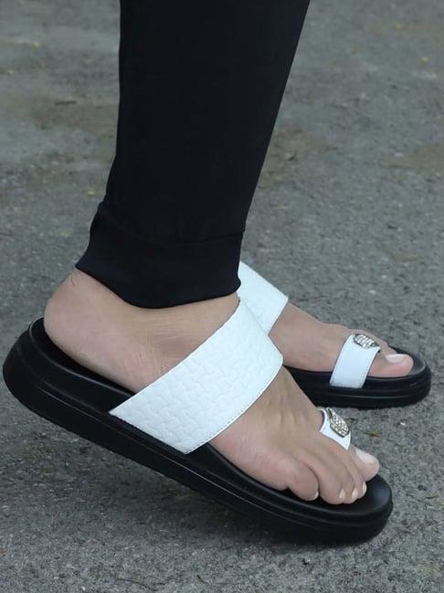 eego italy men's white toe ring sandals