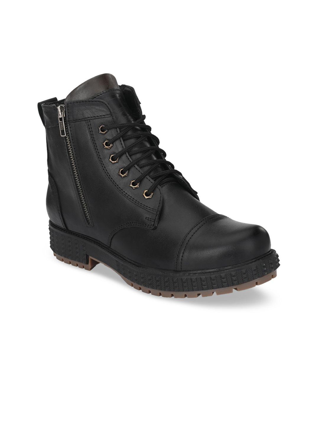 eego italy men black leather high-top flat boots