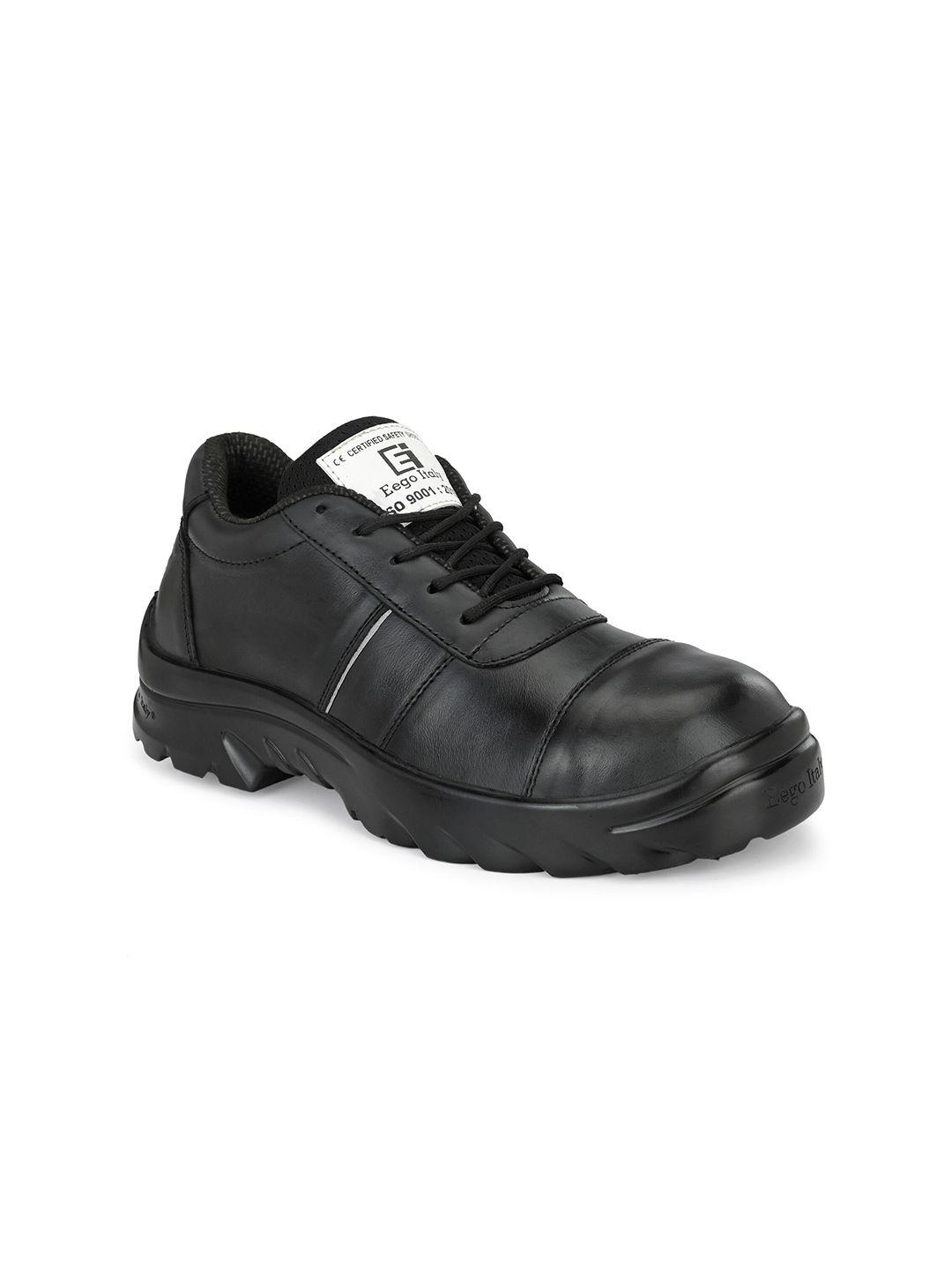 eego italy men black leather trekking shoes
