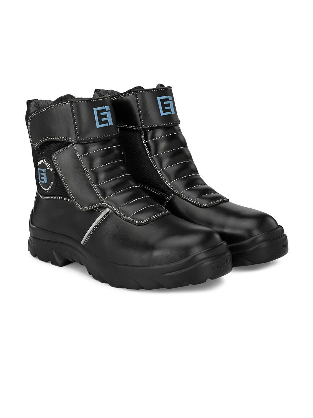 eego italy men black solid leather biker  boots