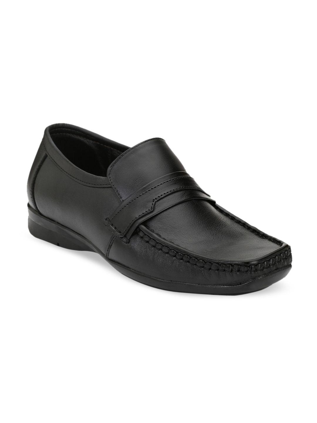 eego italy men black solid leather formal shoes