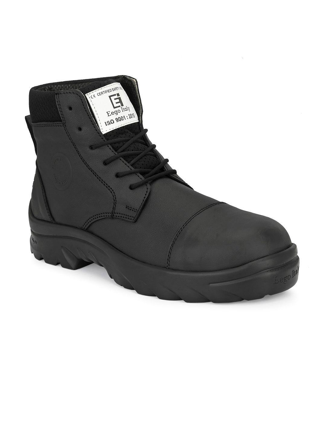 eego italy men black solid leather industrial safety shoes