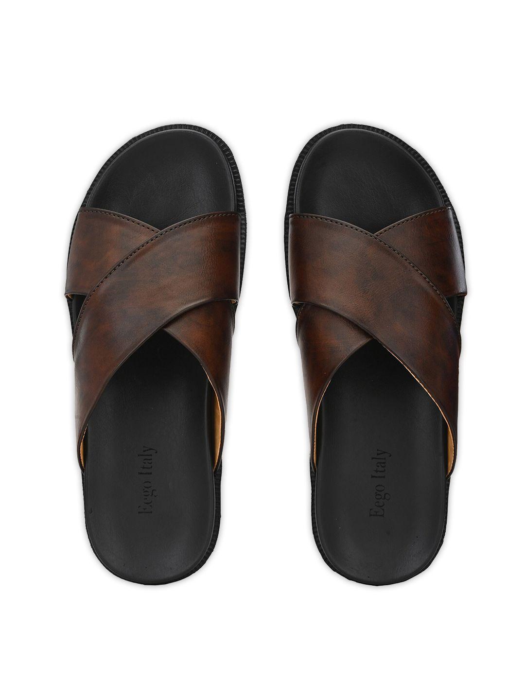 eego italy men brown & black comfort sandals