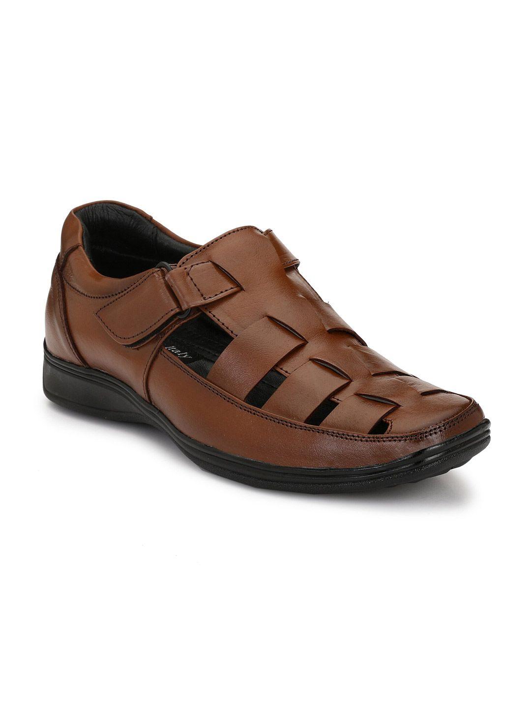 eego italy men brown & black leather fisherman sandals