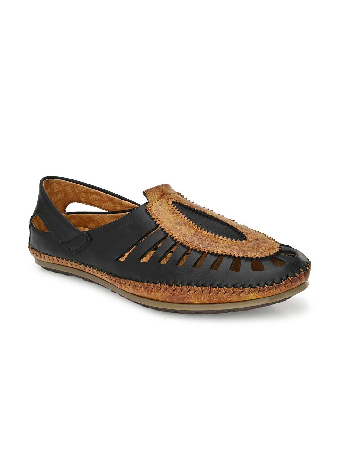 eego italy men brown & black shoe-style sandals