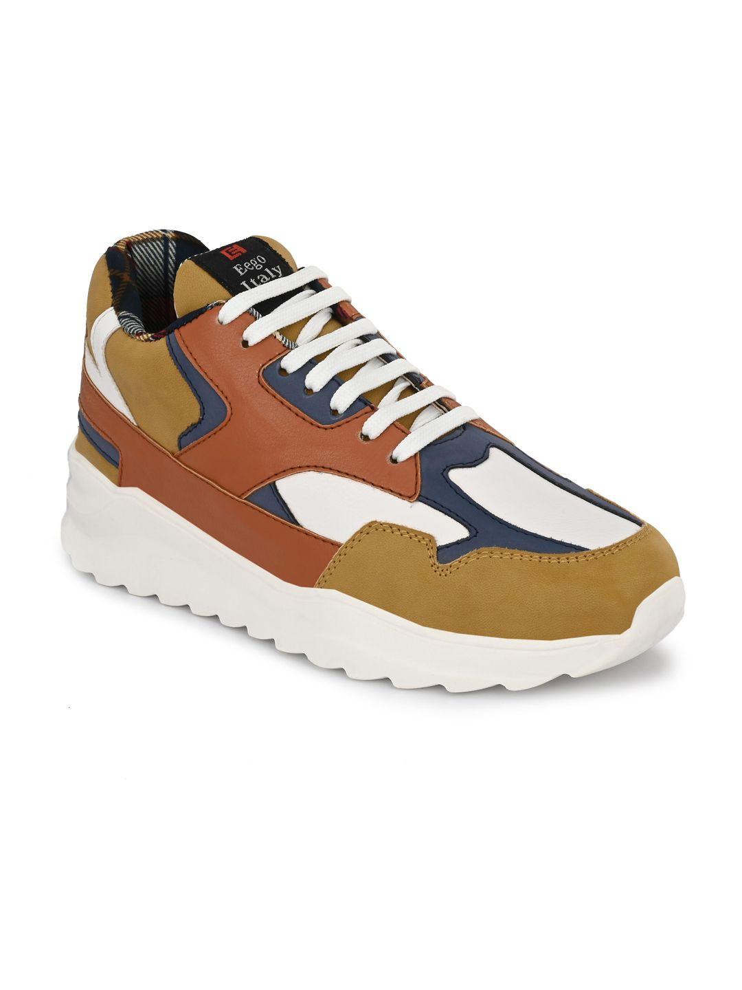 eego italy men brown & white colourblocked sneakers