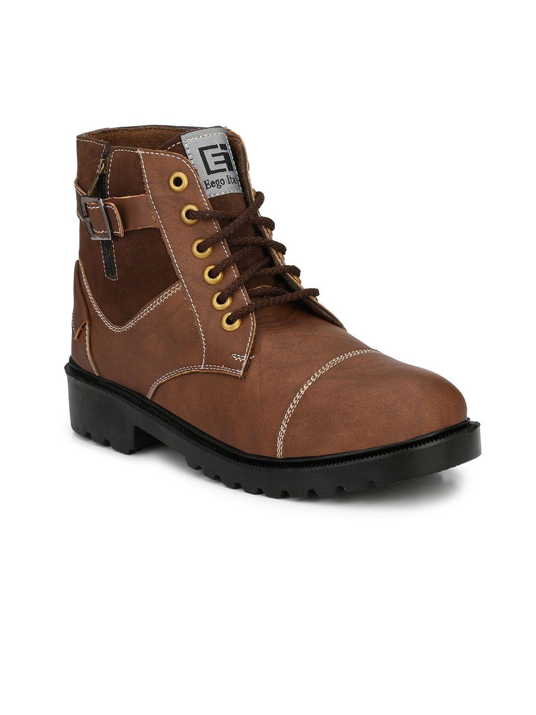 eego italy men brown colourblocked synthetic high-top flat boots