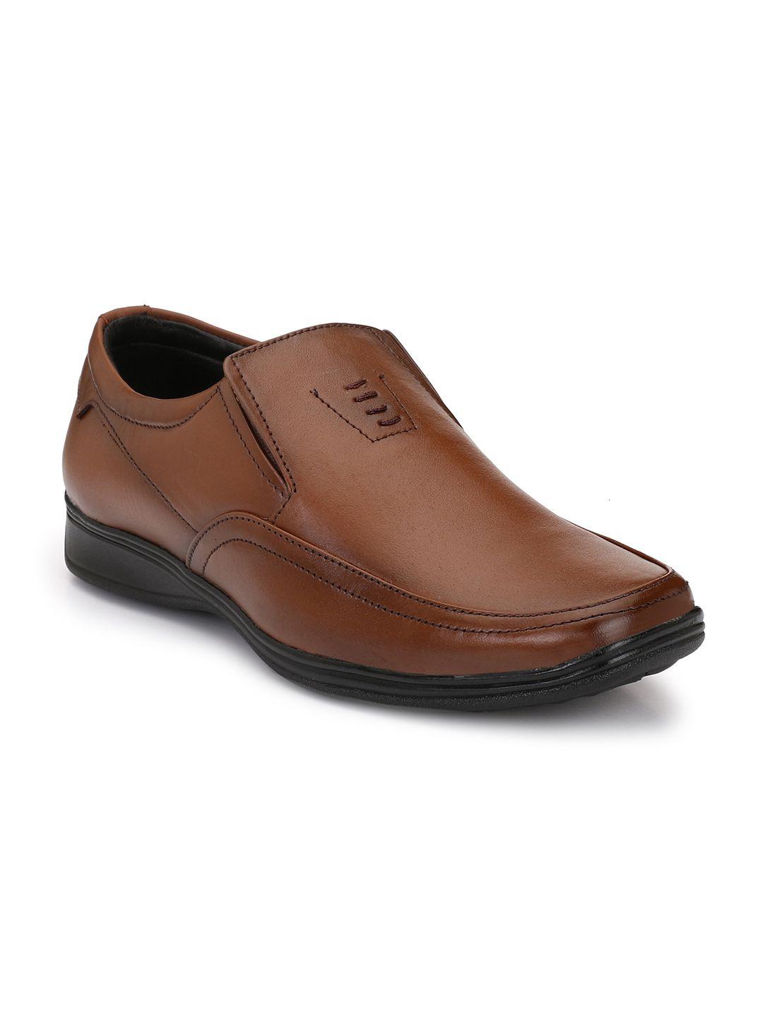 eego italy men brown formal leather slip-ons