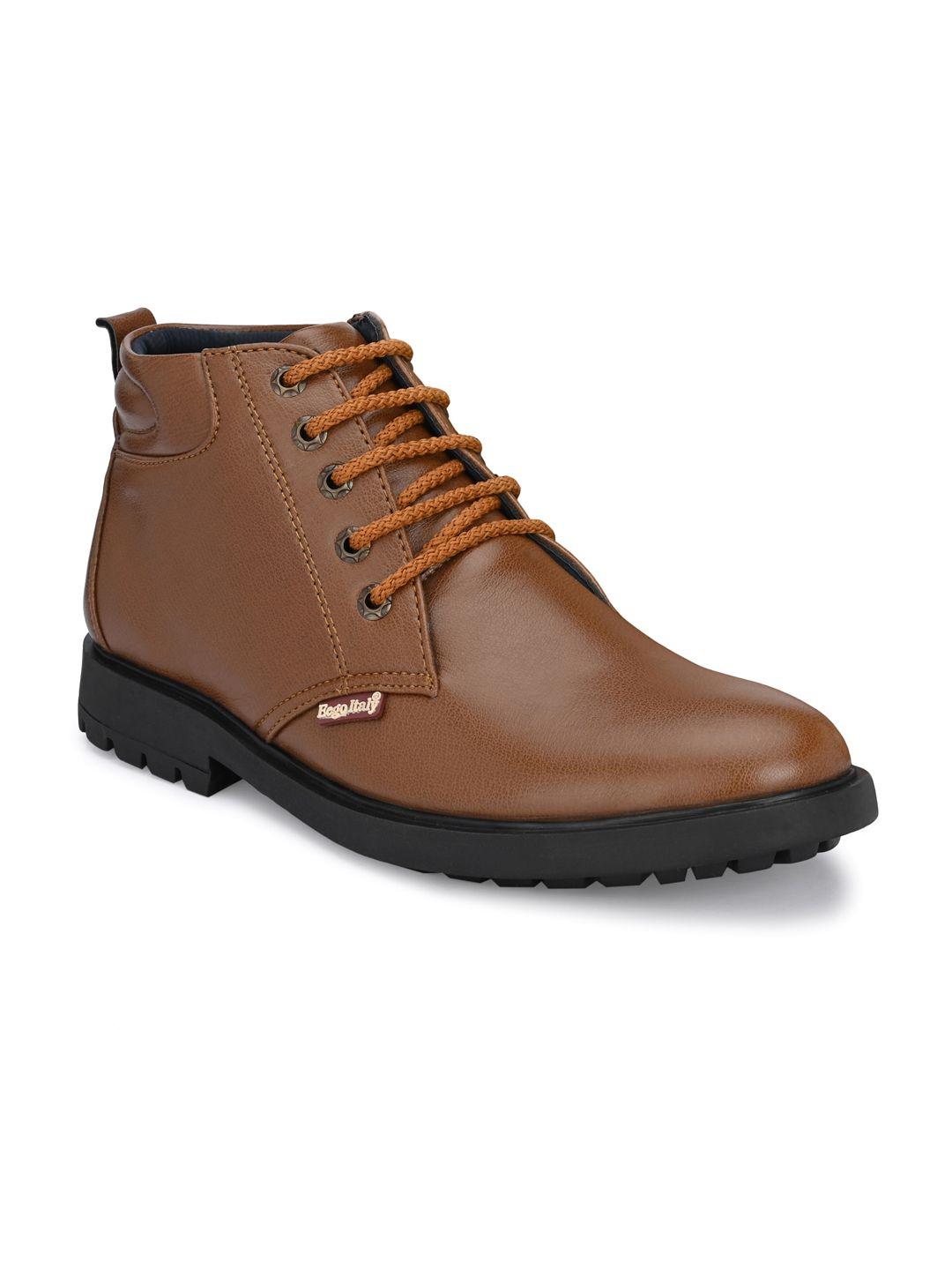 eego italy men brown solid mid top flat boots