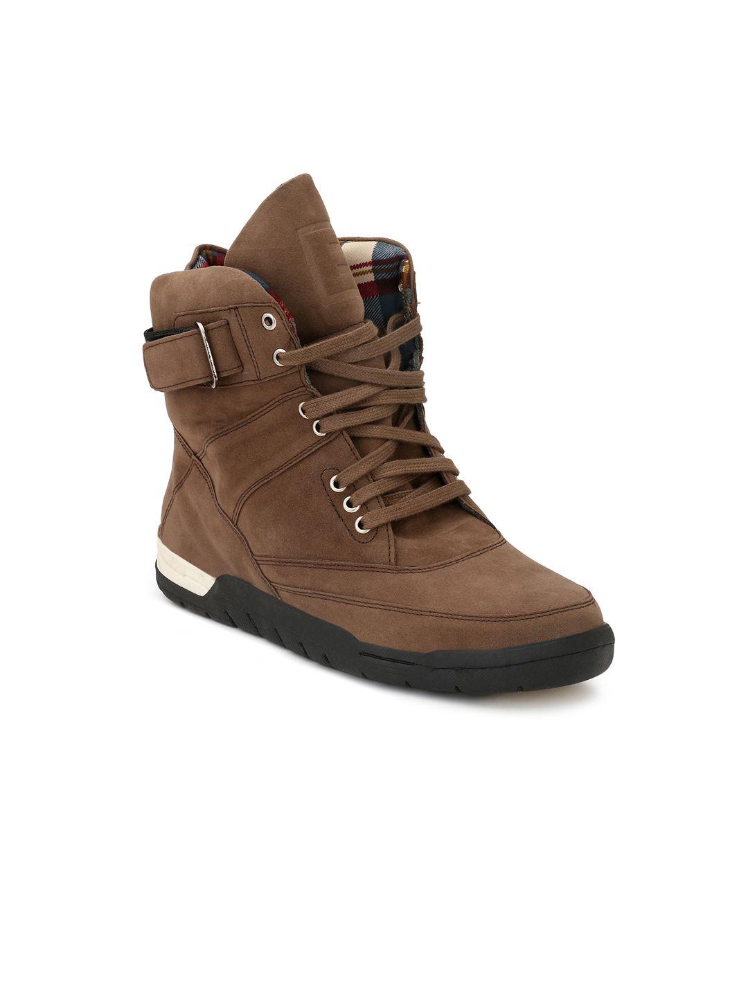 eego italy men brown solid synthetic high-top sneakers