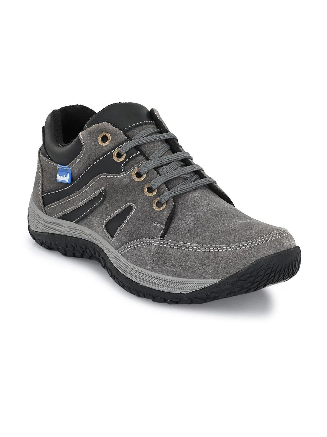 eego italy men grey leather trekking non-marking shoes