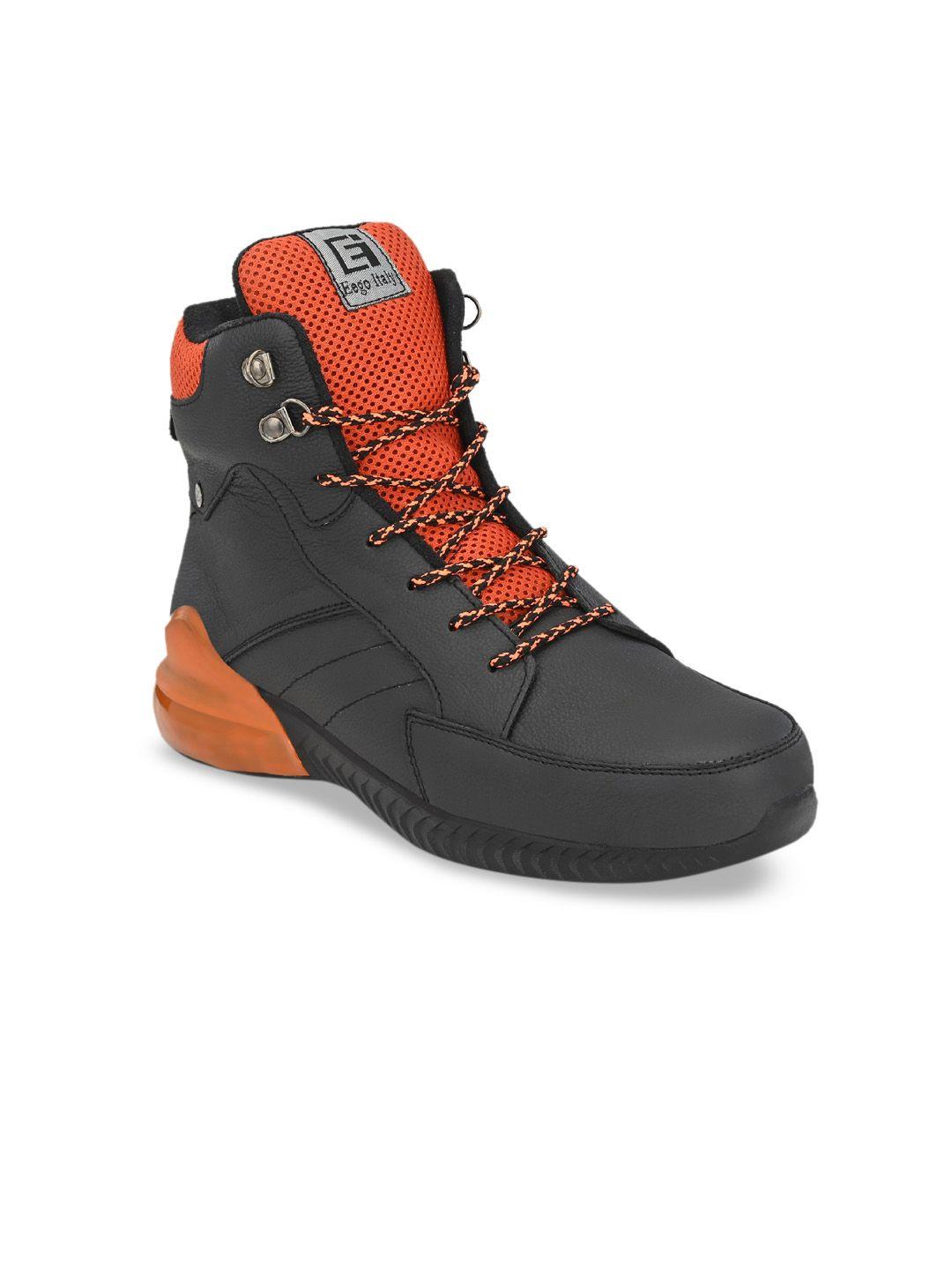 eego italy men orange leather mid-top trekking shoes