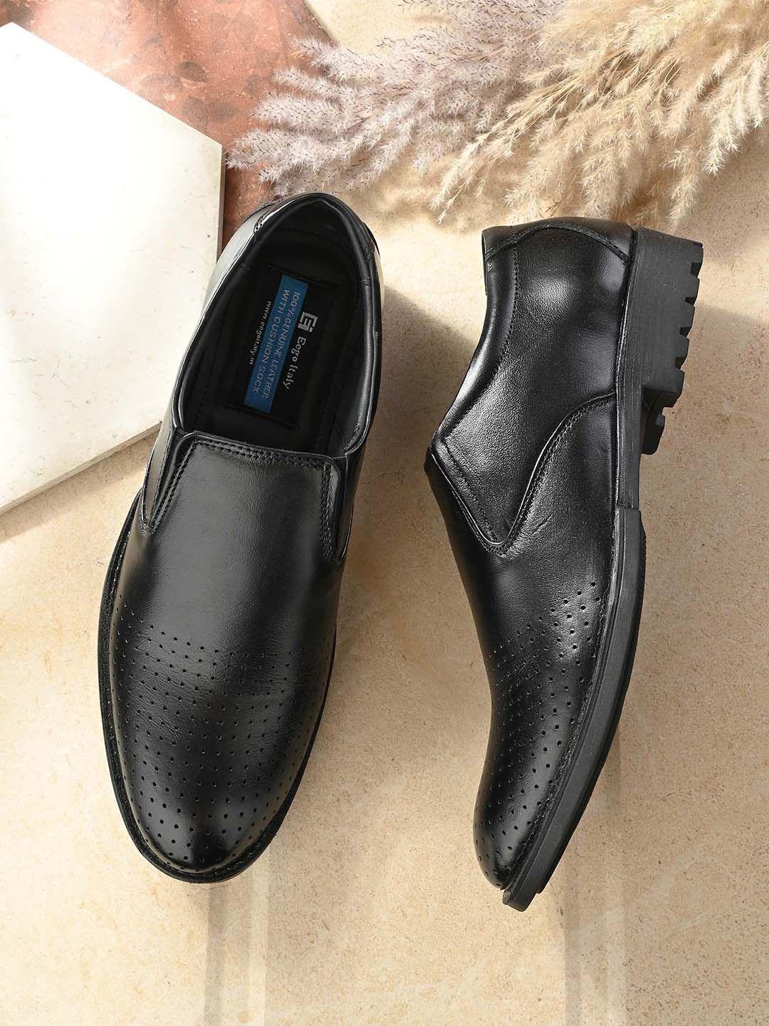 eego italy men perforated genuine leather padded formal slip-on shoes