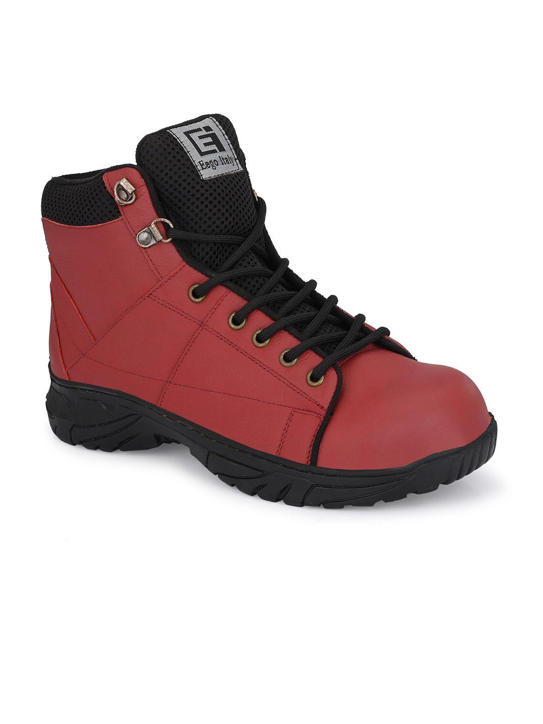 eego italy men red leather trekking shoes