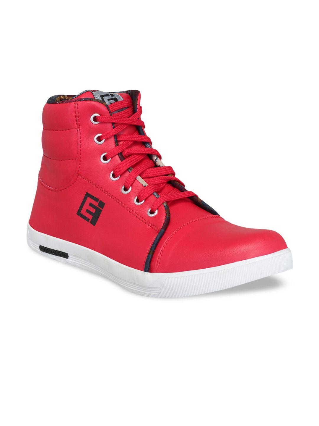 eego italy men red solid high-top sneakers