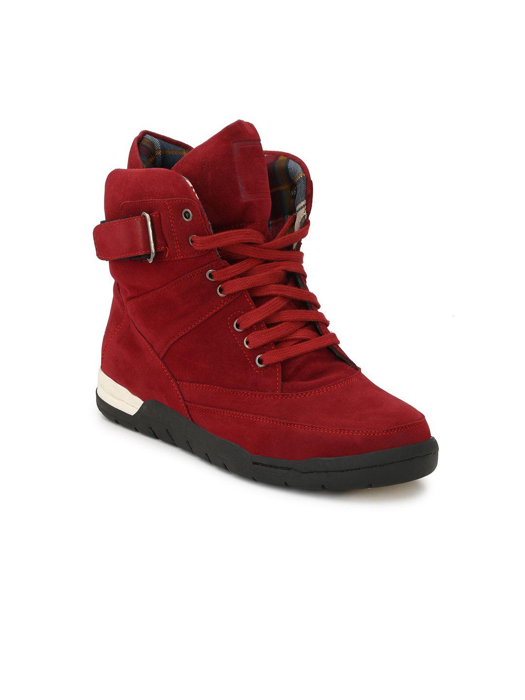 eego italy men red solid synthetic high-top flat boots