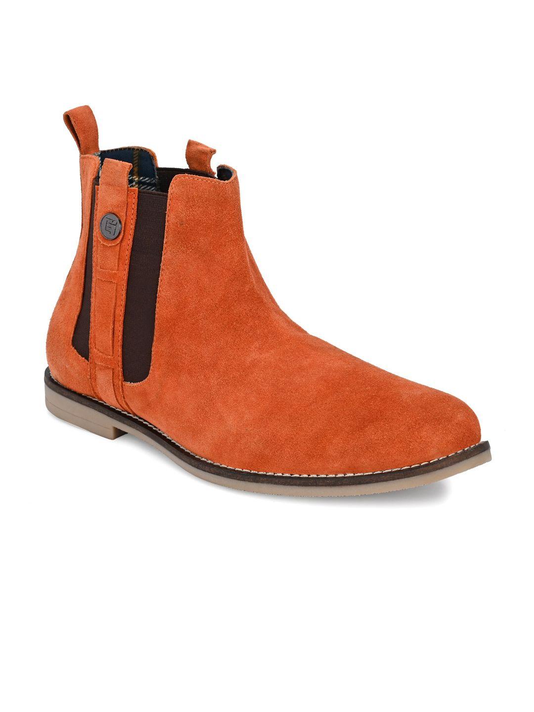 eego italy men rust solid leather high-top flat boots
