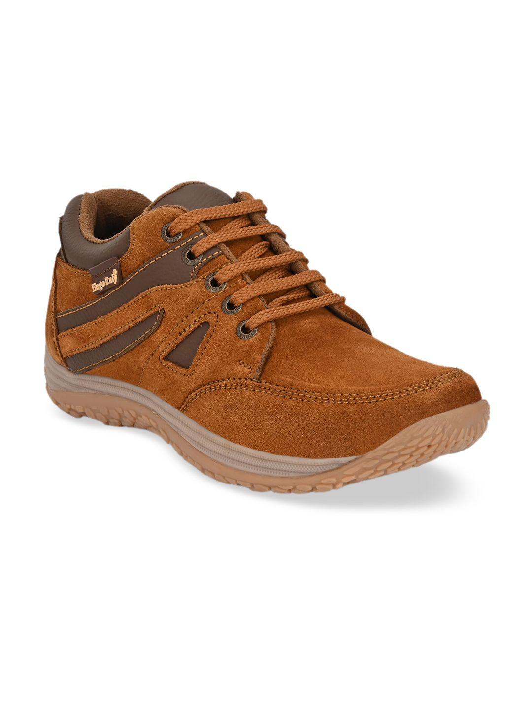 eego italy men tan brown genuine leather trekking shoes