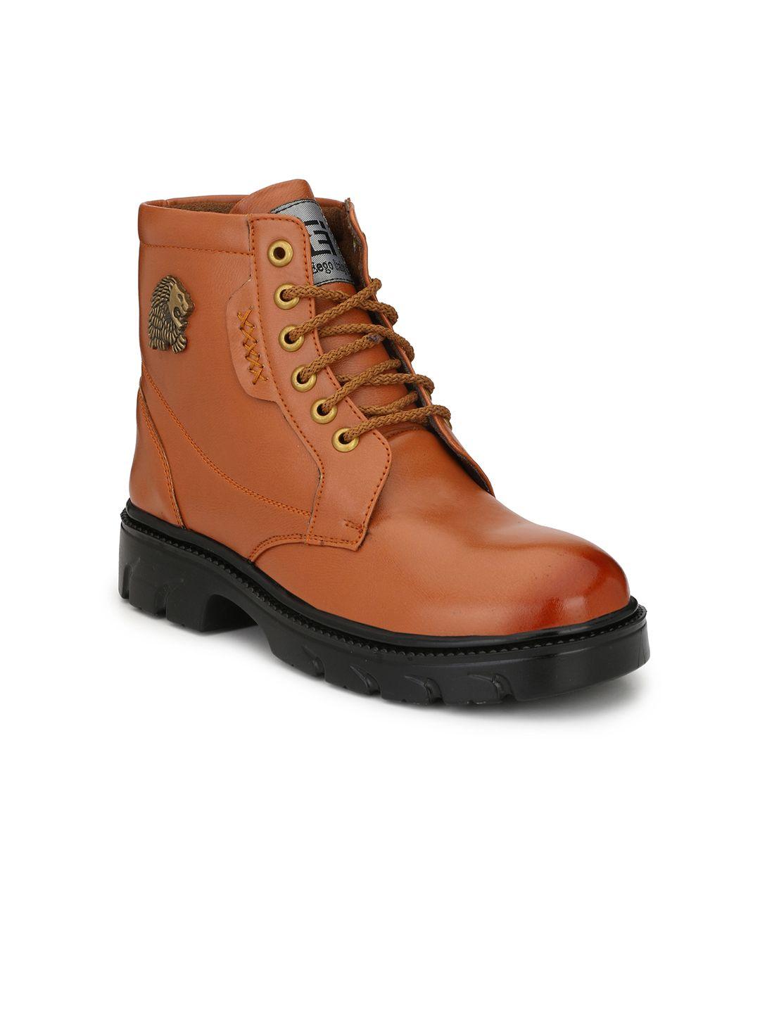 eego italy men tan solid synthetic high-top flat boots