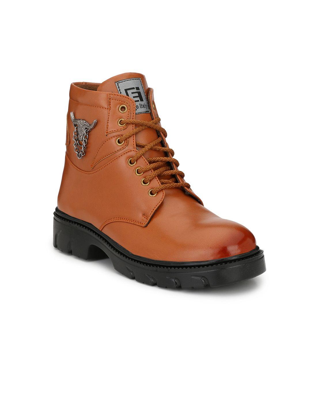 eego italy men tan solid synthetic high-top flat boots